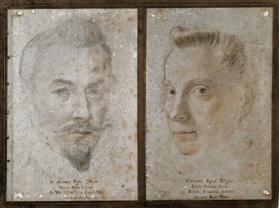 Omakuva ja muotokuva maalarin sisaresta (Piirustus tekijältä Ambrogio Giovanni Figino