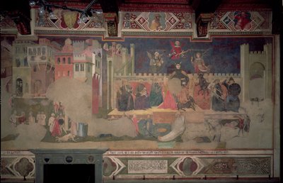 Huonekalut ja erilaiset esineet 1100- ja 1300-luvuilta tekijältä Ambrogio Lorenzetti