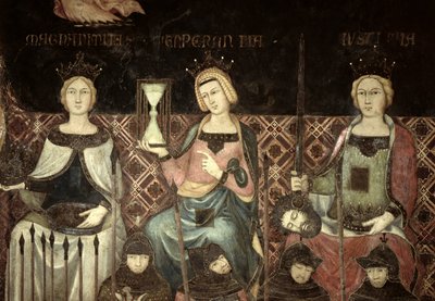 Allegoria hyvästä hallituksesta, oikeudenmukaisuuden, toivon ja suuruuden yksityiskohta, 1338-40. tekijältä Ambrogio Lorenzetti
