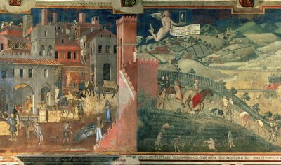 Hyvän hallituksen vaikutukset, n. 1338 tekijältä Ambrogio Lorenzetti