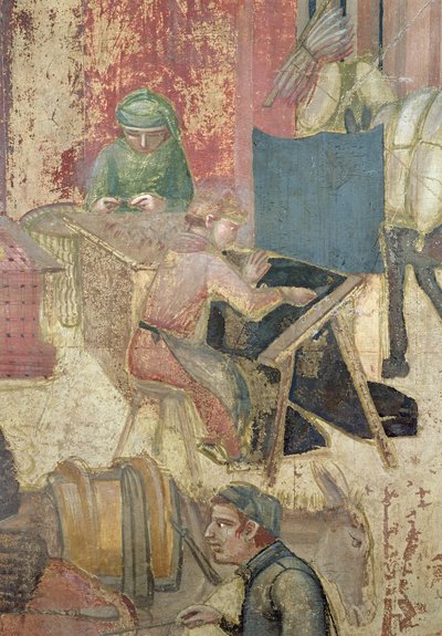 Hyvän hallinnon vaikutukset kaupungissa, yksityiskohta kutojaista, 1338-40 tekijältä Ambrogio Lorenzetti