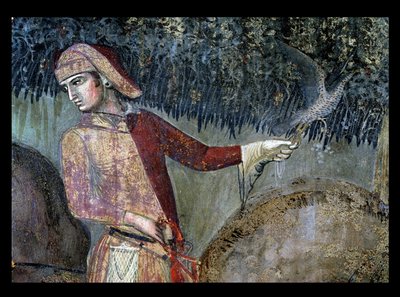Hyvän hallinnon vaikutukset maaseudulla, haukkametsästäjän yksityiskohta, 1388-40 tekijältä Ambrogio Lorenzetti