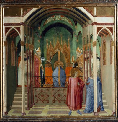 Nikolauksen valinta Myran piispaksi. Kohtauksia Pyhän Nikolauksen elämästä (Tempera puulla tekijältä Ambrogio Lorenzetti