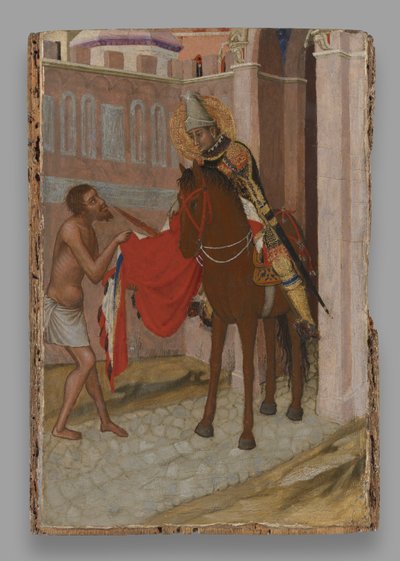 Saint Martin of Tours jakavassa viittansa kerjäläisen kanssa tekijältä Ambrogio Lorenzetti
