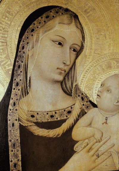 Neitsyt ja lapsi, yksityiskohta. Pyhän syyttäjän triptyykki (Tempera puulla tekijältä Ambrogio Lorenzetti