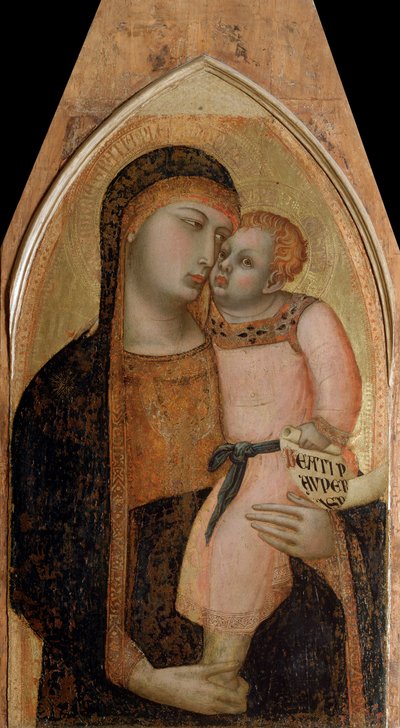 Neitsyt lapsen kanssa (polyptyykin keskipaneeli) - paneelissa tempera ja kulta tekijältä Ambrogio Lorenzetti