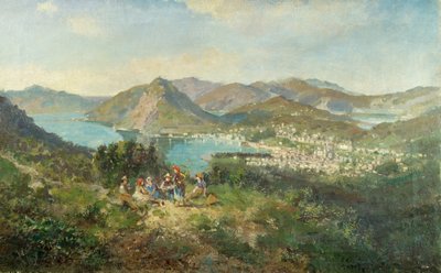 Lugano Curregliasta nähtynä, kirjoittanut Ambrogio Preda (1839-1906), öljy kankaalle, 48x76 cm tekijältä Ambrogio Preda