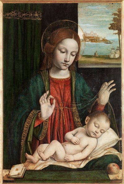 Madonna ja nukkuva lapsi (Madonna of the Veil) tekijältä Ambrogio da Fossano (c.1460 1523)