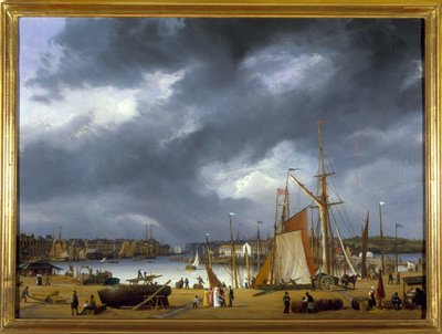Dieppen satama, kirjoittanut Louis Garneray, sd. noin 1820, öljy kankaalle, H. 0,330; L. 0,460. CCIP Coll. tekijältä Ambroise Louis Garneray