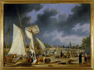 Caenin satama, Louis Garneray, sd. noin 1820, öljy kankaalle, H. 0,330; L. 0,460. CCIP Coll. tekijältä Ambroise Louis Garneray