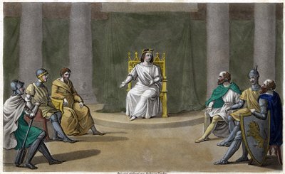 Caribert tai Chérebert, Pariisin kuningas (561 - 567), piti neuvoa, jossa hän antoi oikeutta. Ambroise Tardieun suunnittelema ja kaiverrettu vuonna 1825. tekijältä Ambroise Tardieu