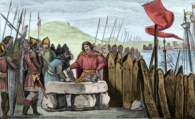 Kaarle III Lihava (839-88) maksaa viikinkivalvojat vuonna 886 - Kaarle III 3 le Gros (839-888) Lännen keisari (881-887) ja Ranskan hallitsija (884-887) leiriytyi Pariisin muurien alle uskaltamatta taistella normaneja vastaan, vaan ostavat mieluummin heidän tekijältä Ambroise Tardieu