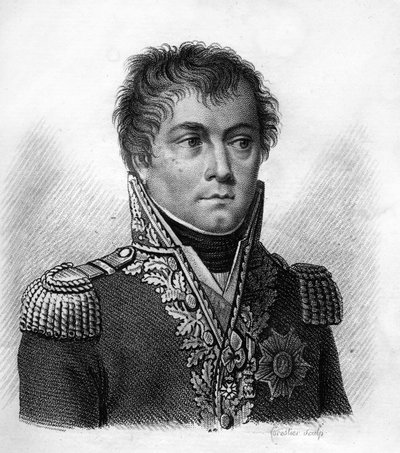 Kreivi Antoine François Andreossy (1761-1828), ranskalainen kenraali ja diplomaatti.julkaisussa "" Ranskan kenraalien muotokuvia"". Kaiverrus Ambroise Tardieu 1818. Stella Collection tekijältä Ambroise Tardieu