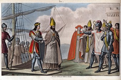 Louis IV of Outremer (Overseas, Overseas) (921-954), Karolingien dynastia. Guillaume, Archeveque de Sens toi hänet takaisin Englannista Ranskaan saadakseen takaisin Hugues Suuren ohjauksen. - Piirrä ja hauta Ambroise Tardieu vuonna 1825. tekijältä Ambroise Tardieu
