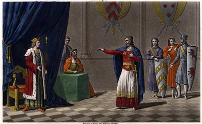 Louis V le Faineant (n. 967-987), julisti Ranskan kuninkaaksi Hugues Capetin, tulevan Ranskan kuninkaan, suojeluksessa vuonna 986 Draw ja hauta Ambroise Tardieun vuonna 1825. tekijältä Ambroise Tardieu