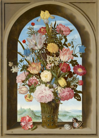 Maljakko kukkia ikkunassa, n. 1618 tekijältä Ambrosius the Elder Bosschaert