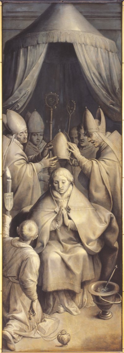 Pyhän Eligiuksen siunaus (öljy paneelissa) tekijältä Ambrosius the Elder Francken or Franck
