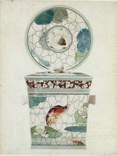 Suunnittelu kannelliselle lautaselle palvelussa au Filet Fish Net Ware..., 1875-85. tekijältä Amédée de Caranza.