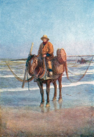 A Shrimper on Horseback, Coxyde (värilitografia). tekijältä Amedee (after) Forestier