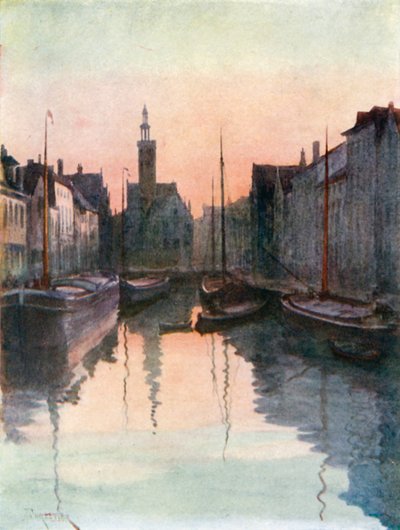 Quai du Miroir, Brugge (värilitografia) tekijältä Amedee (after) Forestier