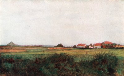 La Belle Alliancen maatila ja Belgian leijonan peittämä kumpu, Waterloo (värilitro) tekijältä Amedee (after) Forestier