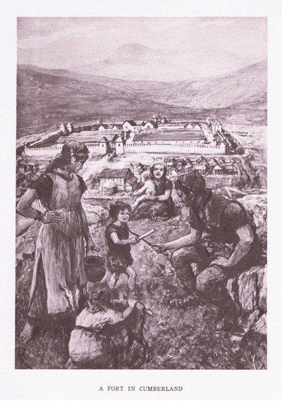 Linnoitus Cumberlandissa, kuvitus teoksesta The Roman Soldier, 1928 tekijältä Amedee Forestier
