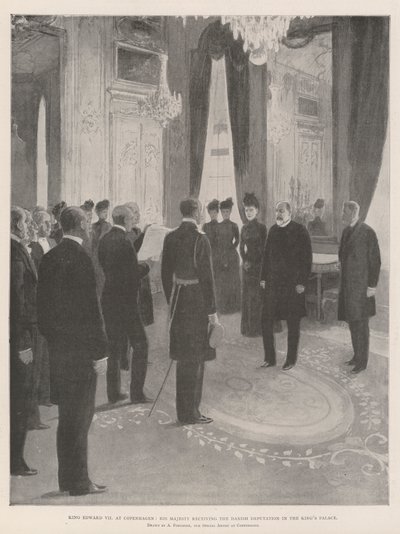 Kuningas Edward VII Kööpenhaminassa, Hänen Majesteettinsa vastaanottamassa Tanskan valtuuskunnan kuninkaan palatsissa tekijältä Amedee Forestier
