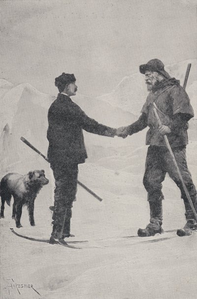 Napatutkijien Frederick George Jacksonin ja Fridtjof Nansenin tapaaminen, Franz Josef Land, 1896 tekijältä Amedee Forestier