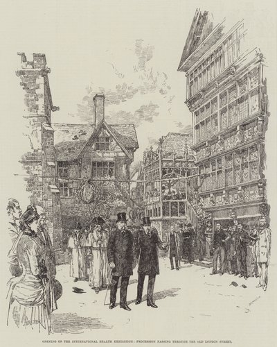 Kansainvälisen terveysnäyttelyn avaaminen, kulkue Old London Streetin läpi tekijältä Amedee Forestier