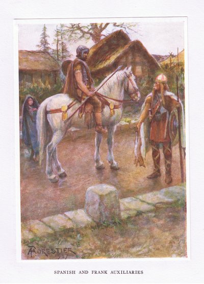 Espanjan ja Frankin apujoukot, kuvitus teoksesta The Roman Soldier, 1928 tekijältä Amedee Forestier