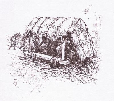 Kilpikonna, kenttäkone, kuvitus teoksesta The Roman Soldier, 1928. tekijältä Amedee Forestier