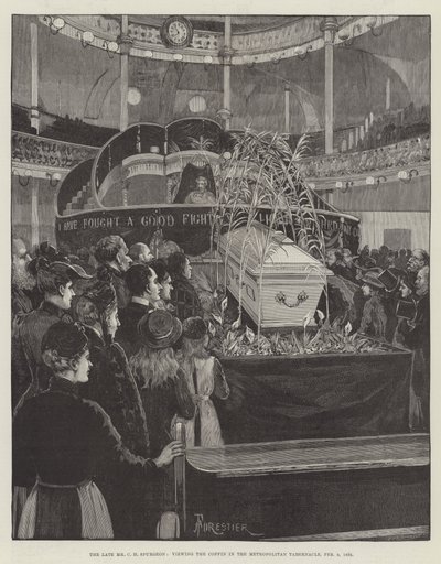 Edesmennyt herra C H Spurgeon katselemassa arkkua Metropolitan Tabernaclessa, 9. helmikuuta 1892 tekijältä Amedee Forestier