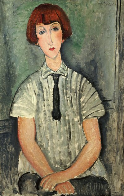 Ranskalainen:  Nuori tyttö, jolla on raidallinen pusero. tekijältä Amedeo Modigliani