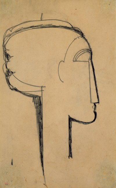 Pää profiilissa (hiili paperilla) tekijältä Amedeo Modigliani