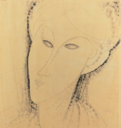 Naisen pää (kynä, sivellin, muste ja kynä paperille) tekijältä Amedeo Modigliani