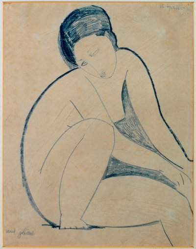 Istuva alaston (muste paperille) tekijältä Amedeo Modigliani