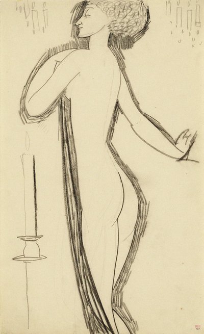Seisova nainen profiilissa sytytetty kynttilä, c. 1911 tekijältä Amedeo Modigliani