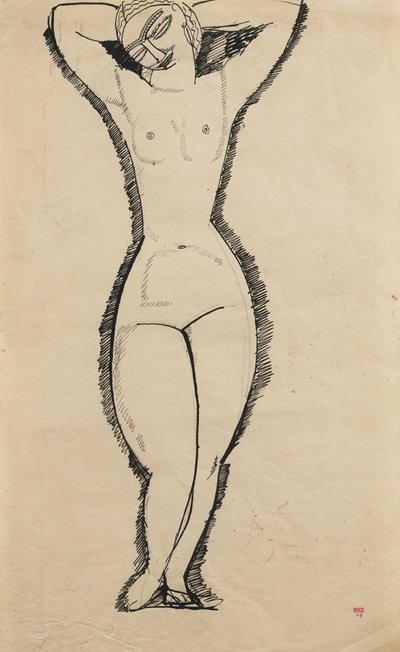 Seisova alaston kädet kohotettuina (Anna Akhmatova tekijältä Amedeo Modigliani