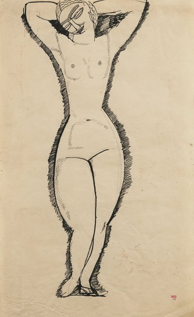 Seisova alastonkuva kädet ylös, 1911 tekijältä Amedeo Modigliani