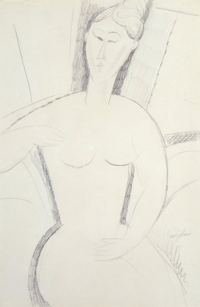 Nainen istumassa (lyijykynä) tekijältä Amedeo Modigliani