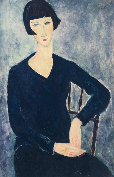 Nuori nainen hapsuilla tai nuori istuva nainen sinisessä mekossa tekijältä Amedeo Modigliani