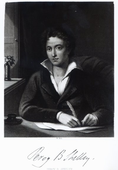 Percy Bysshe Shelley, kaiverrettu William Hollin toimesta. tekijältä Amelia Curran