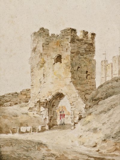 Kaksi sotilasta päivystää Doverin linnassa, n. 1805 (akvarelli) tekijältä Amelia Long