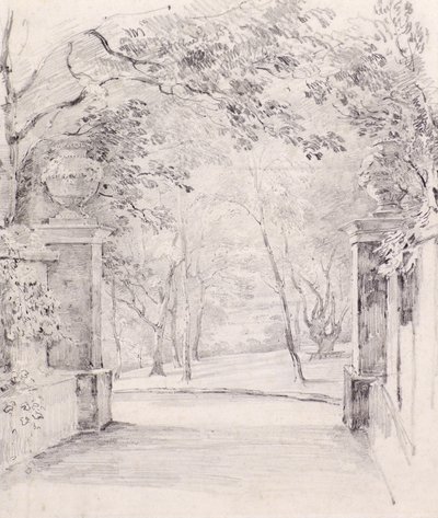 Näkymä Bromleyn sisäänkäynnistä, n. 1810 (kynä) tekijältä Amelia Long