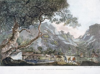 Brick Kiln at Clydach, Monmouthshire, 1795 (värillinen akvatinta) tekijältä Amelia de Suffren