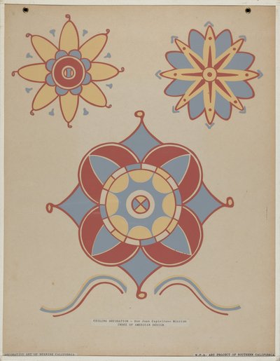 San Juan Capistrano Mission Ceiling Decoration portfoliosta "Decorative Art of Spanish California" tekijältä American 20th Century