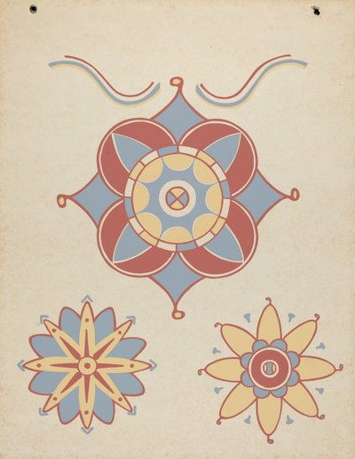 San Juan Capistrano Mission Ceiling Decoration portfoliosta "Decorative Art of Spanish California" tekijältä American 20th Century
