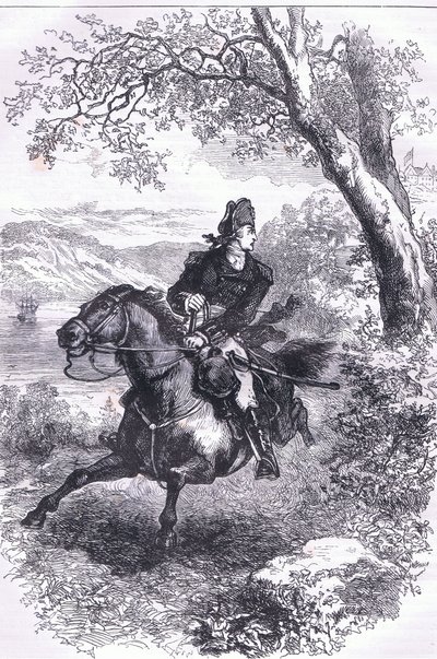 Escape of Benedict Arnold, kuvitus Cassells History of the United Statessta, julkaisija Cassell, Petter & Galpin, n. 1900 (litho) tekijältä American English school