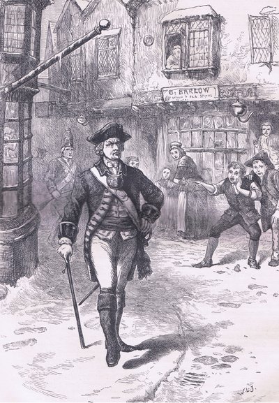 Upseeri ja parturipoika, kuvitus Cassells History of the United Statessta, julkaisija Cassell, Petter & Galpin, n. 1900 (litho) tekijältä American English school