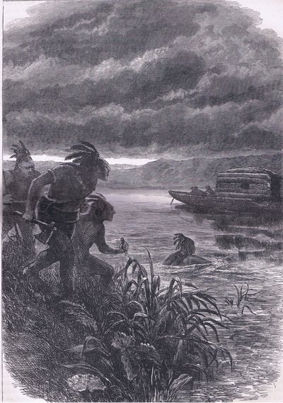 Villit hyökkäsivät Ohiossa kauppiaiden kimppuun, kuva Cassells History of the United Statessta, julkaisija Cassell, Petter & Galpin, n. 1900 (litho) tekijältä American English school
